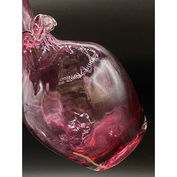 Hand Blown Pink Applied Clear Decoration Ribbon Swirl Glass Vase 4.5” - Picture 2 of 8